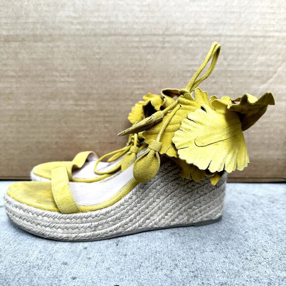Cecelia Wedge Sandals Lily Platform Open Toe Wrap Around Ankle Strap Yellow 7 - Picture 4 of 7